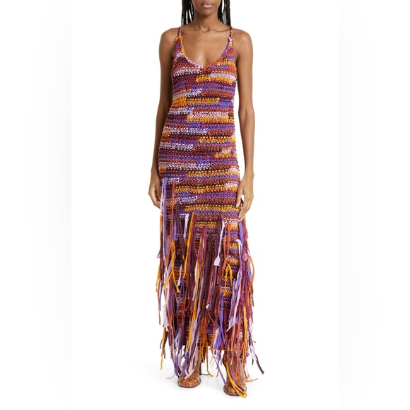 ULLA JOHNSON Emmalina Crochet Fringe Cotton & Silk Maxi Dress in Violet Orange - Picture 14 of 14